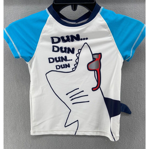 Andy & Evan Rash Shirt Sz 5yr Aqua Shark Short‎ Sleeve NWOT UPF 50+ - Picture 1 of 9